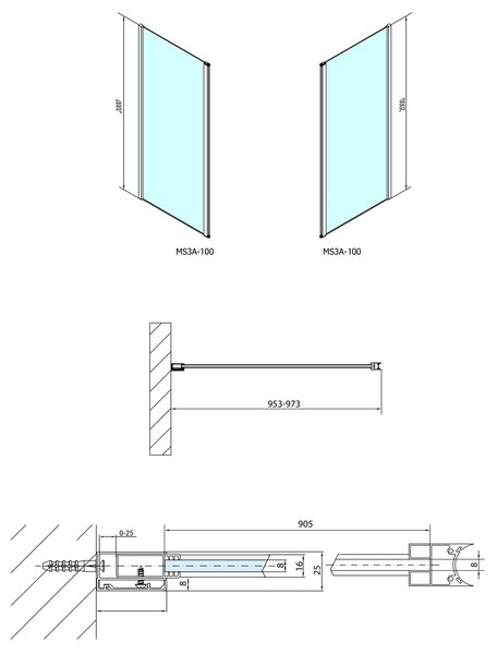Polysan Polysan, MODULAR SHOWER stena na inštaláciu na múr, pre pripojenie otoč.panelu 1000 mm, MS3A-100
