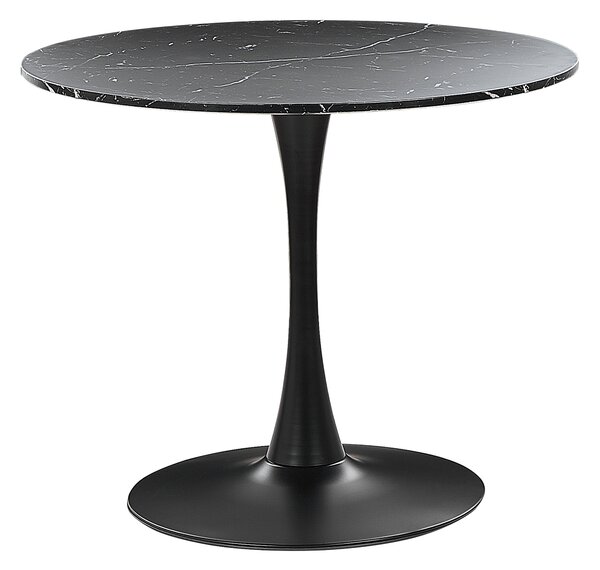 Okrúhly jedálenský stôl čierny mramorový efekt a čierna 90 cm stolová doska z MDF kovový podstavec 4-miestny industriálny dizajn