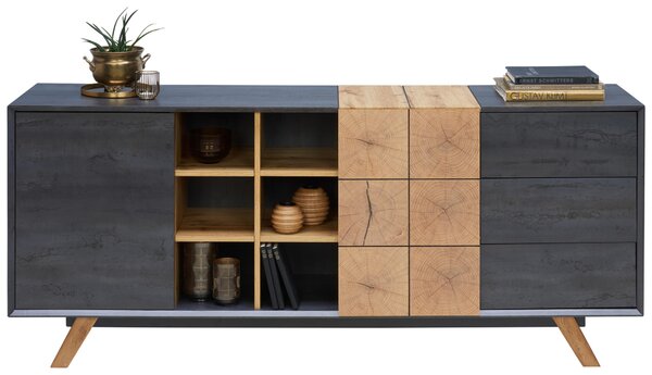 ŠIROKÁ KOMODA, farba duba, tmavosivá, 180/75/40 cm Carryhome - Komody