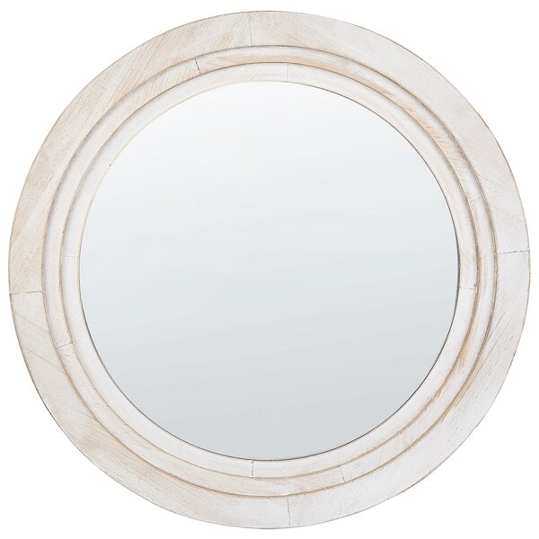 Nástenné zrkadlo krémovobiele MDF ø 60 cm okrúhle dekoratívne ručne vyrobené škandinávsky dizajn
