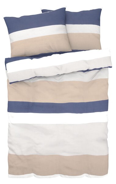Livarno Home Saténová posteľná bielizeň, 200 x 220 cm, (modrá/béžová/sivá prhy) (100346451)