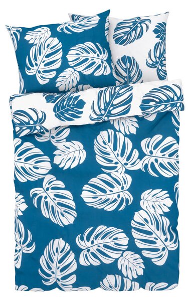 Livarno Home Saténová posteľná bielizeň, 200 x 220 cm, 70 x 90 cm (modrá/kvety) (100347082)