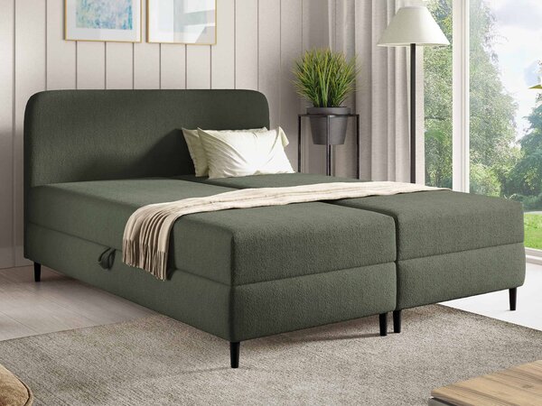 Čalúnená boxspring posteľ s úložným priestorom Fubu 120x200 - olivová