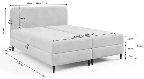 Čalúnená boxspring posteľ s úložným priestorom Fubu 140x200 - smotanová