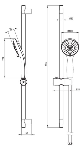 Deante Floks, sprchový stĺp 65cm s 3-funkčnou ručnou hlavicou a sprchovou hadicou 150cm, chrómová, NGF_051K
