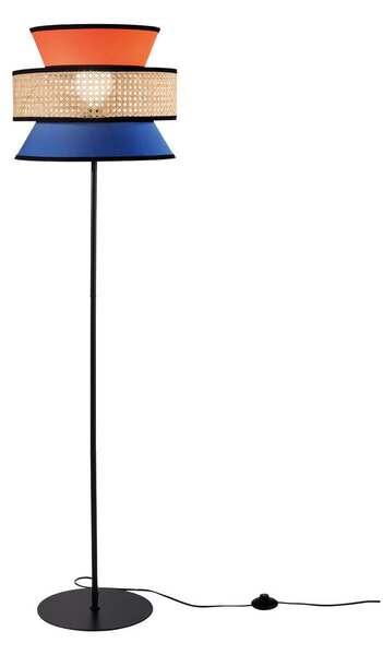 Stojacia lampa Gazebo, oranžová/modrá/prírodná, 147 cm, látka/rattan, Žltá / oranžová, Obývacia izba / jedáleň, Textil / látka / hodváb, Stojaca lampa
