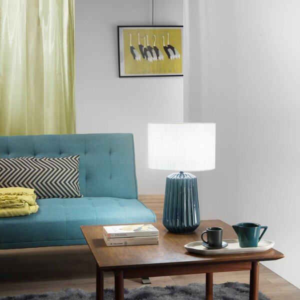 Luce Ambiente Design Stolová lampa Kiowa, výška 46 cm, modrá/biela, keramika/textil, Modrá, Obývacia izba / jedáleň, Keramický, Stojacie svietidlo