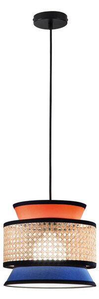 Svietidlo Gazebo, oranžová/modrá/prírodná, Ø 26 cm, látka/rattan, Žltá / oranžová, Obývacia izba / jedáleň, Textil / látka / hodváb, Závesné svietidlo