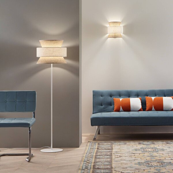 Luce Ambiente Design Stojacia lampa Gazebo, prírodná/béžová, výška 147 cm, ratan/látka, Krémová / jantárovo žltá, Obývacia izba / jedáleň, Drevo, Stojaca lampa
