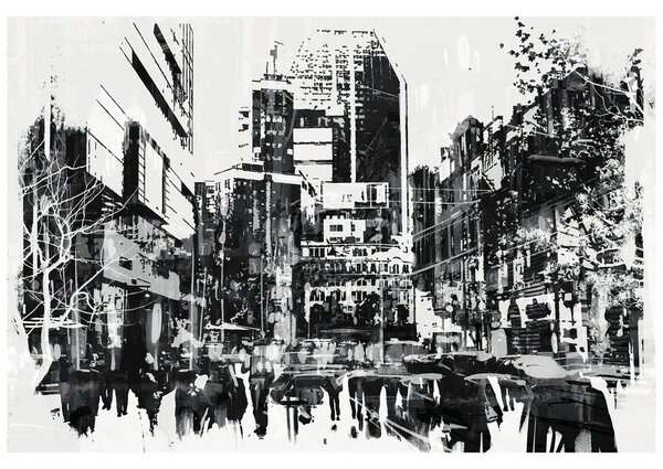 Tapeta čiernobiela abstraktná panoráma mesta