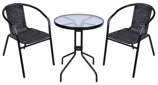 Set balkónový ALESIA, čierny/antracit, stôl 70x60 cm, 2x stolička 52x55x73 cm, oceľ