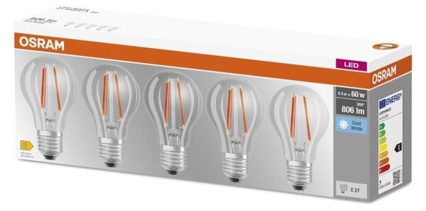 SADA 5x LED žiaroviek BASE CLASSIC FILAMENT A60 E27/7W/230V 4000K - Osram
