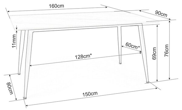 Jedálenský stôl Rion 160 x 90 cm, mramor / čierna