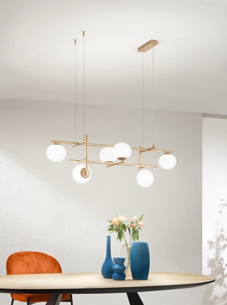 Ondaluce - Závesné svietidlo na lankách JEWEL 6xE14/10W/230V zlatá/biela