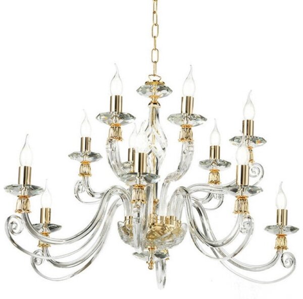 Ondaluce - Luster na reťazi 1306 12xE14/10W/230V pr. 100 cm zlatý/číry