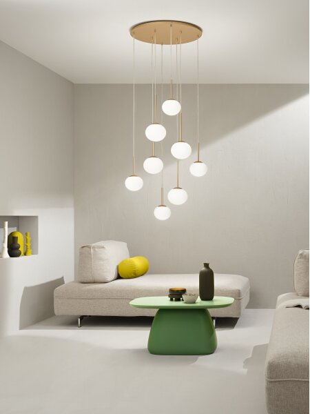 Ondaluce - Závesný luster na lankách JEWEL 8xE14/10W/230V priemer 70 cm zlatá/biela