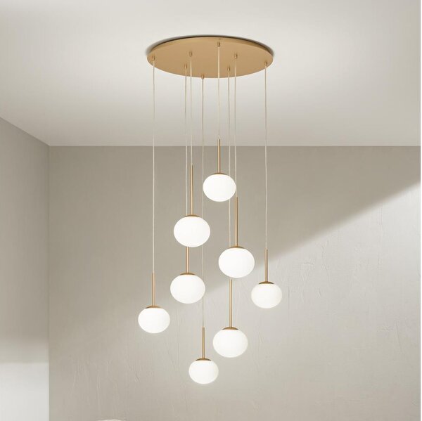 Ondaluce - Závesný luster na lankách JEWEL 8xE14/10W/230V priemer 70 cm zlatá/biela