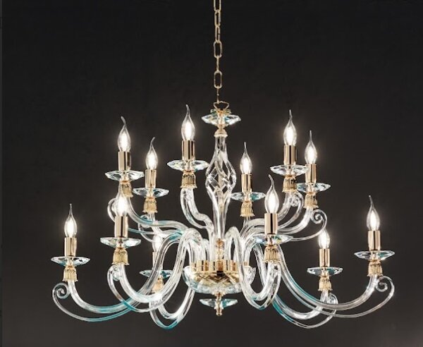 Ondaluce - Luster na reťazi 1306 12xE14/10W/230V pr. 100 cm zlatý/číry