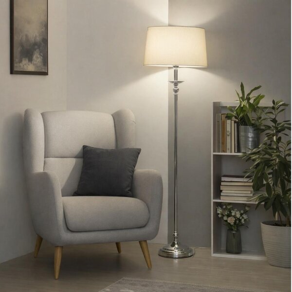 Brilagi - Stojacia LED lampa CERIA 1xE27/60W/230V pr. 45 cm lesklý chróm/béžová