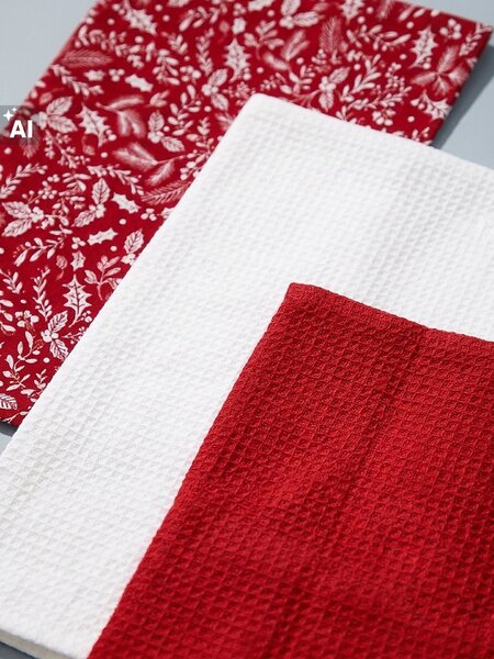 Sinsay - Kuchynské utierky s vianočným motívom 3 pack - červená
