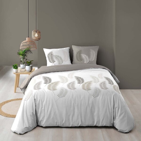 Biele/taupe bavlnené obliečky na dvojlôžko/predĺžené 240x220 cm Goyave – douceur d'intérieur