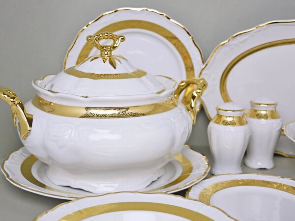 Maria Louise zlatá – luxusná 27-dielna obedová súprava z karlovarského porcelánu (Obedová súprava pre 6 osôb s bohatým zlatým dekorom)
