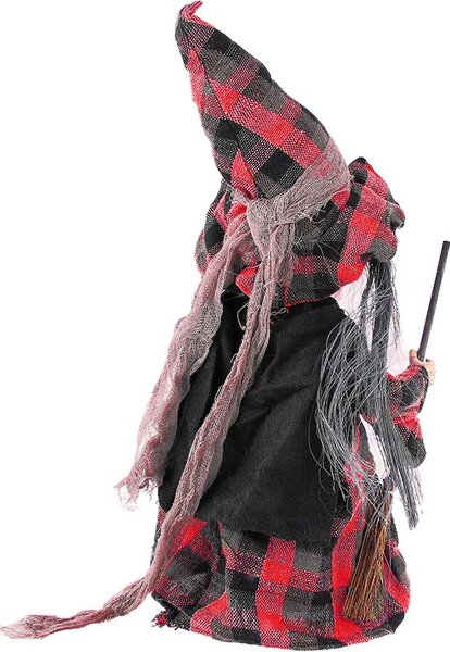 Bosorka s metlou 40cm (Halloweenska bosorka z textilu, dreva, plastu)