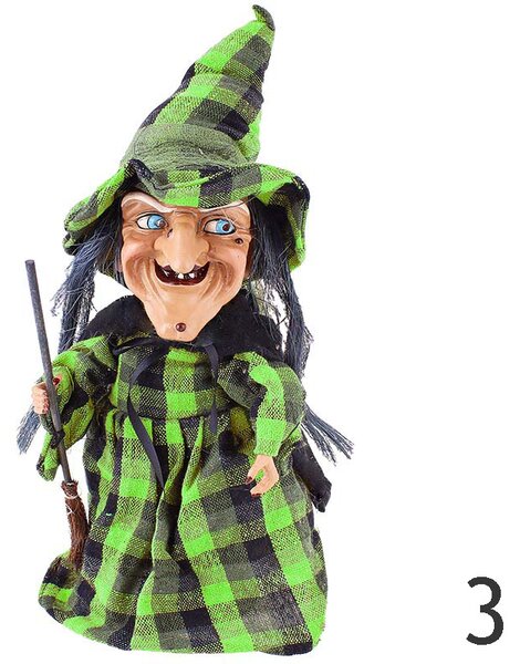 Bosorka s metlou 40cm (Halloweenska bosorka z textilu, dreva, plastu)
