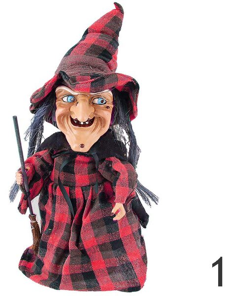 Bosorka s metlou 40cm (Halloweenska bosorka z textilu, dreva, plastu)