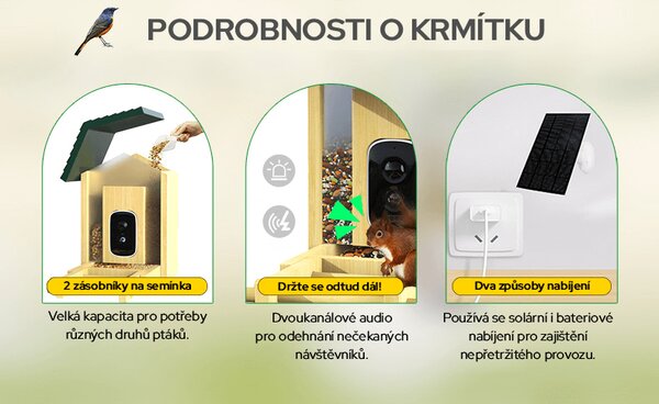 Bezdoteku Vtáčie oko múdre krmítko na okno s kamerou Sýkorka