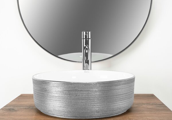Rea Sami Brush Silver, umývadlo na dosku 360x360x115 mm, strieborná-biela, REA-U3304