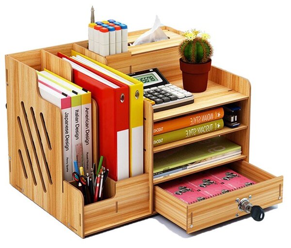 DIY organizér na dokumenty s uzamykateľnou zásuvkou tmavé drevo 137-2 Tmavé drevo