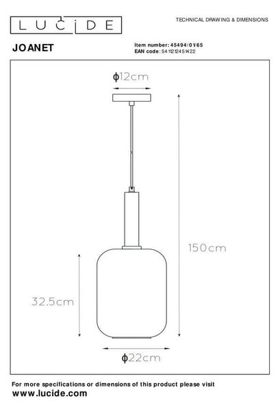 Lucide 45494/01/65 závesné stropné svietidlo Joanet 1x40W | E27 - dymovo šedá, sklo