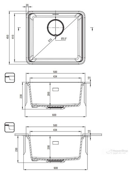 Deante Momi, 1-komorový granitový drez 500x450x230 mm s úsporným sifónom, šedá metalíza, DEA-ZKM_S10A
