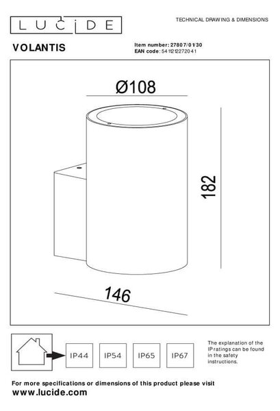 Lucide L278070130 vonkajšie nástenné svietidlo VOLANTIS E27