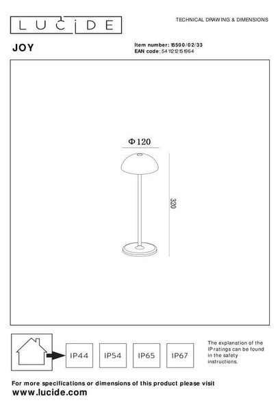 Lucide L155000233 LED vonkajšie stolné svietidlo JOY | 1,5W integrovaný LED zdroj | 190lm | 3000K