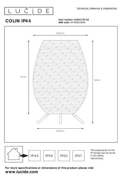 Lucide L038435030 LED vonkajšie stolné svietidlo COLIN | 3W integrovaný LED zdroj | 180lm | 3000K