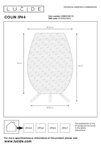 Lucide L038435072 LED vonkajšie stolné svietidlo COLIN | 3W integrovaný LED zdroj | 180lm | 3000K