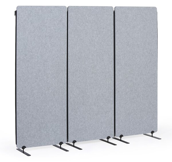 Akustický paraván, deliaca stena 160 x 60 cm, 3 ks v balení, 100% polyester, spojiteľná na zips, sivá