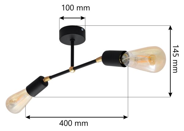 Prisadený luster ROSETTE 2xE27/15W/230V čierna/zlatá