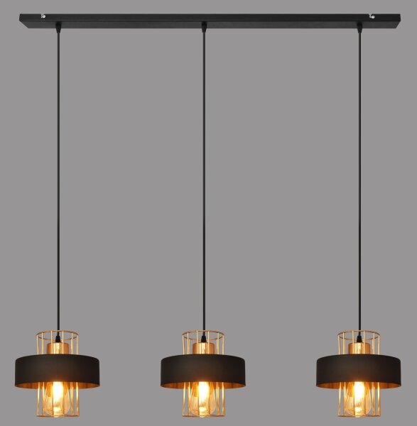 Luster na lanku VOLTA 3xE27/15W/230V čierna/ružové zlato