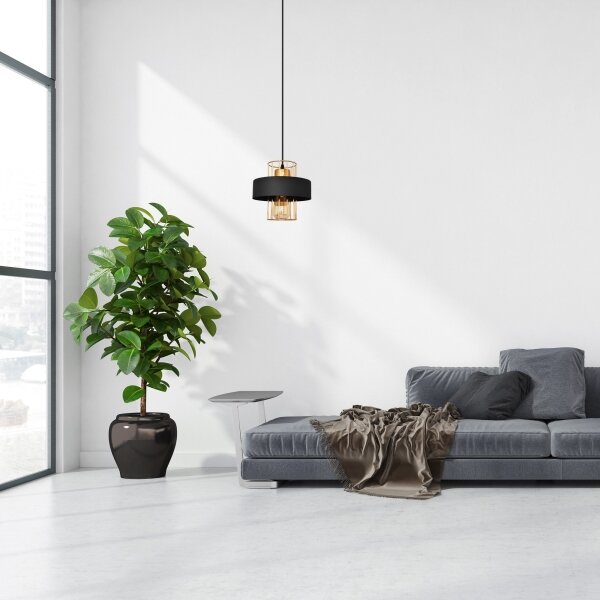 Luster na lanku VOLTA 1xE27/15W/230V čierna/zlatá