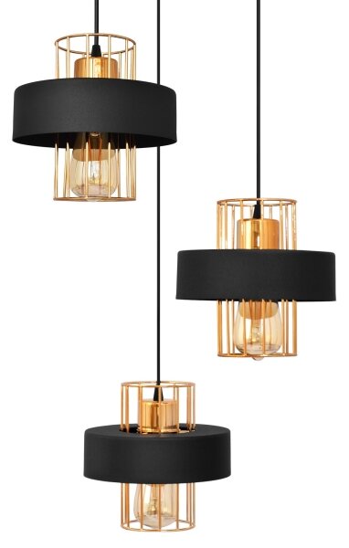 Luster na lanku VOLTA 3xE27/15W/230V čierna/zlatá