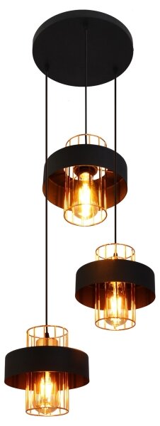 Luster na lanku VOLTA 3xE27/15W/230V čierna/zlatá