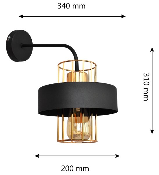 Nástenná lampa VOLTA 1xE27/15W/230V 34 cm čierna/zlatá