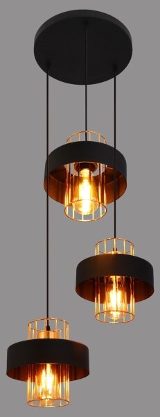 Luster na lanku VOLTA 3xE27/15W/230V čierna/zlatá