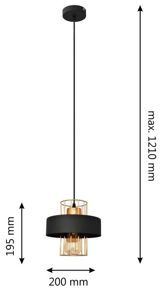 Luster na lanku VOLTA 1xE27/15W/230V čierna/zlatá