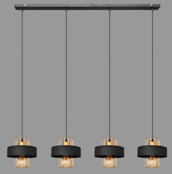 Luster na lanku VOLTA 4xE27/15W/230V čierna/zlatá
