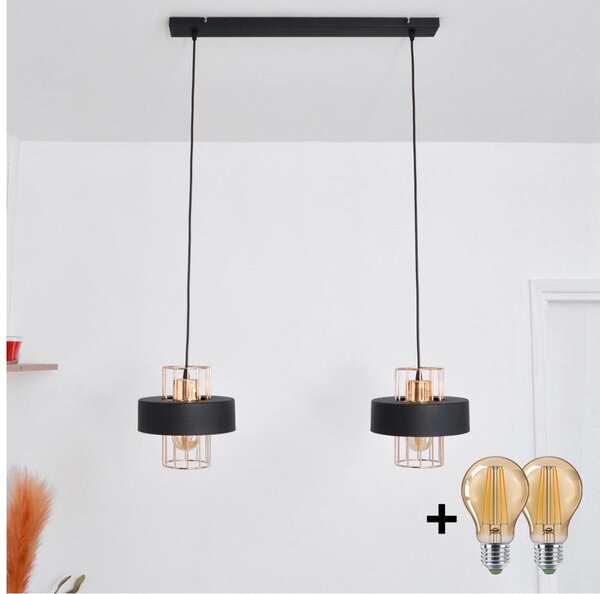 LED Luster na lanku VOLTA 2xE27/15W/230V čierna/zlatá