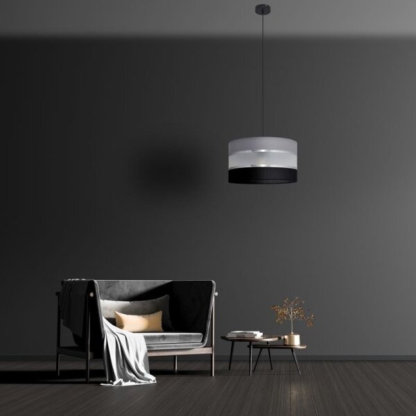 Luster na lanku HELEN 1xE27/15W/230V pr. 35 cm čierna/šedá/strieborná